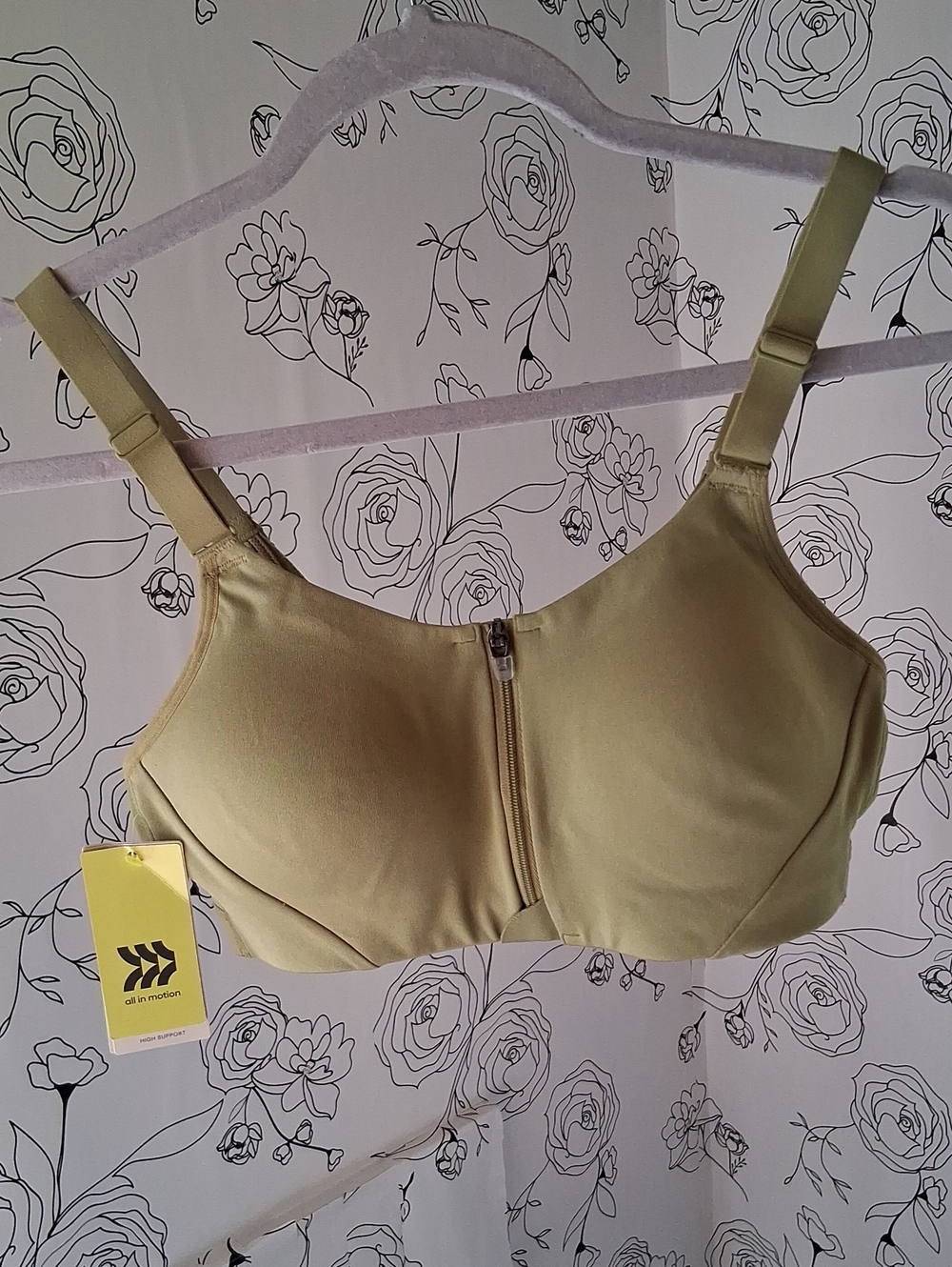 all in motion Front-Zip Light Olive Sports Bra 34B